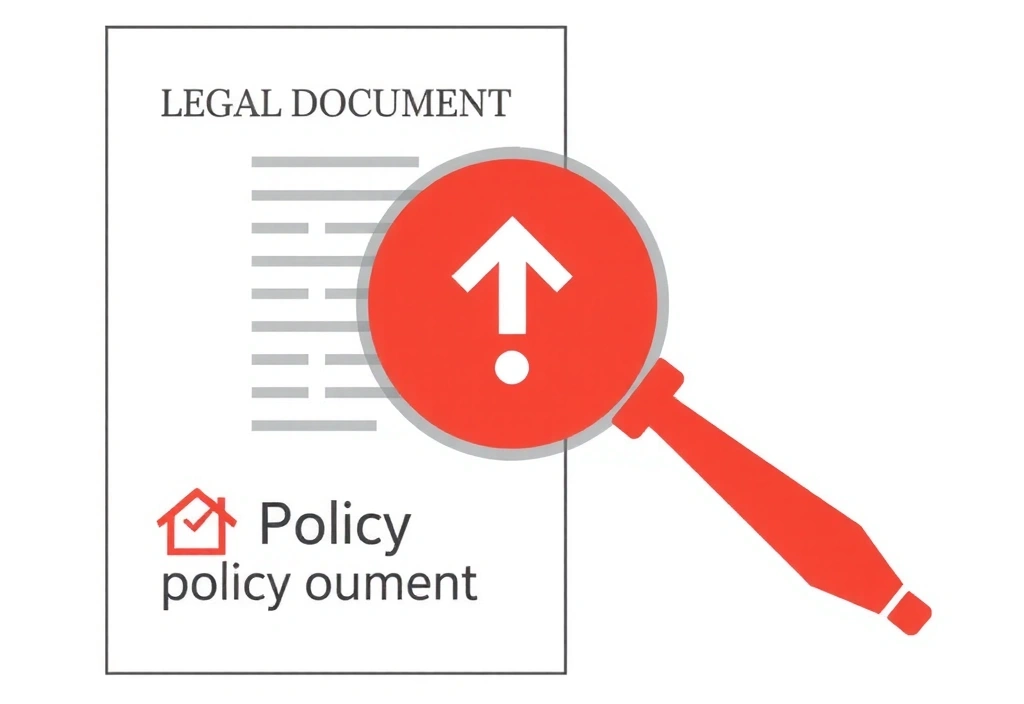 Ilustrație a unui document cu o pictogramă de actualizare, simbolizând revizuirea și modificarea politicilor.