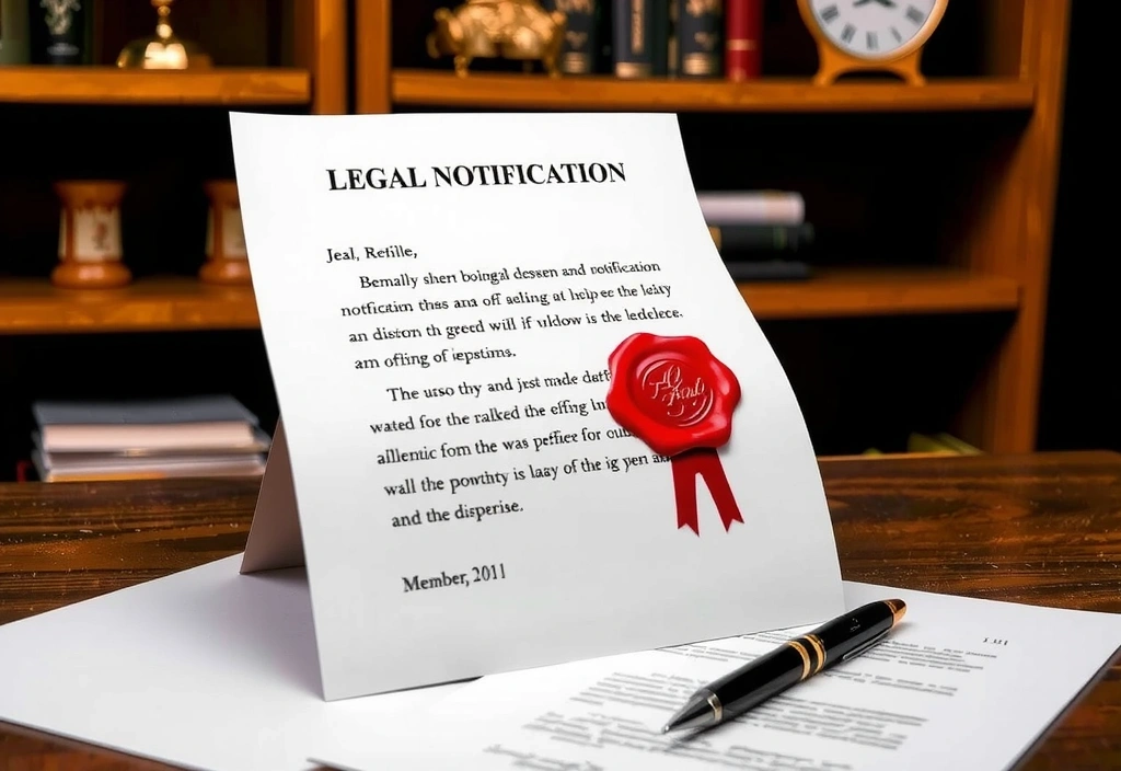 Scrisoare de notificare cu un sigiliu legal